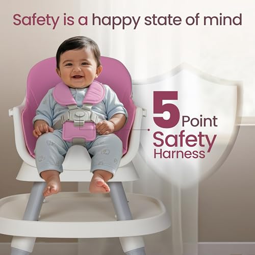 Image of Luvlap Imperial 6in1 Baby High Chair with Learning Table & Stool, Booster Chair with Food Tray, 5 Point Harness, Foldable and Compact Travel Friendly, Baby Chair for 6 to 48 Month, Lightweight, Pink
