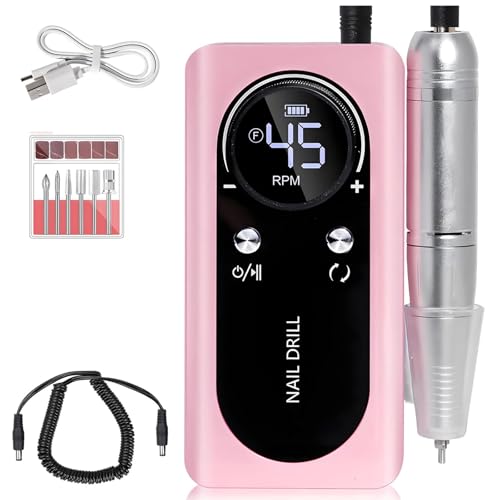 LIULIQ Máquina Pulidora De Uñas Eléctrica, Taladro De Uñas Inalámbrico Profesional con Pantalla LCD Inteligente, Posible Rotación hacia Adelante/inversa, Bajo Ruido para Salón De Manicura En Casa
