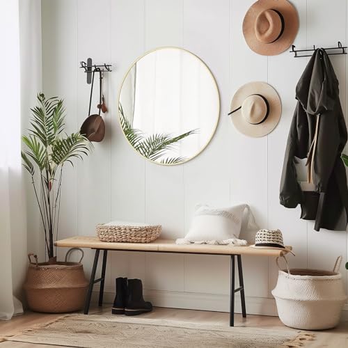 Image of WallBeyond 24 inch Round Mirror Gold Circle Wall Mirror for Bathroom with Metal Framed, Round Wall Mirror for Wall Decor, Vanity, Entryway Living Room