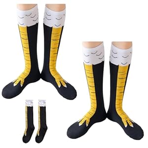 2 Paare Chicken Leg Socks,Hühner Socken Huhn Kostüm Erwachsene Hühnerbein Kniehohe Hahn FeetStrümpfe Hühnchen Wadensocken Lustige Fun Hühnerbeine Faschingskostüm für Damen Herren Kinder Hühnersocken