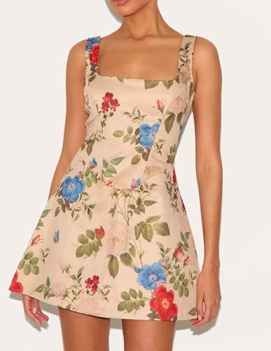 Image of Women's Floral Jacquard Dresses Adjustable Strap Sundress A-Line Tank Mini Dress