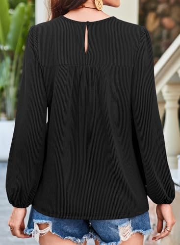 Womens Fall Tops Crewneck Long Sleeve Striped Shirts Dressy Casual Ribbed Blouses Flowy Hem Boho Clothing 20253
