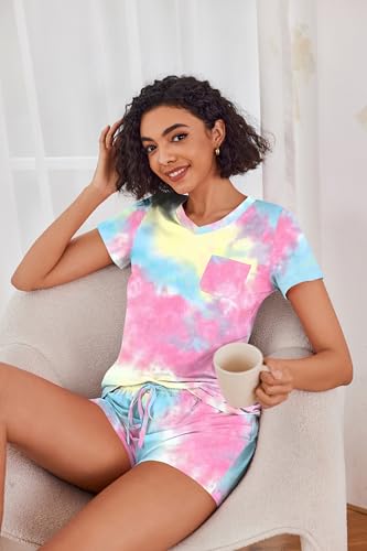 Image of Ekouaer Womens Pajama Sets Short Sleeve Pajamas for Women Sets Soft Lounge Sets Casual V Neck Sleepwear PJS