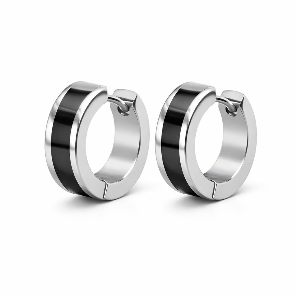 Mens Hoop Earrings Black Stainless Steel Small Hoop Earrings for Men Boys Lightweight Daily Wear Stylish Earrings-image-30