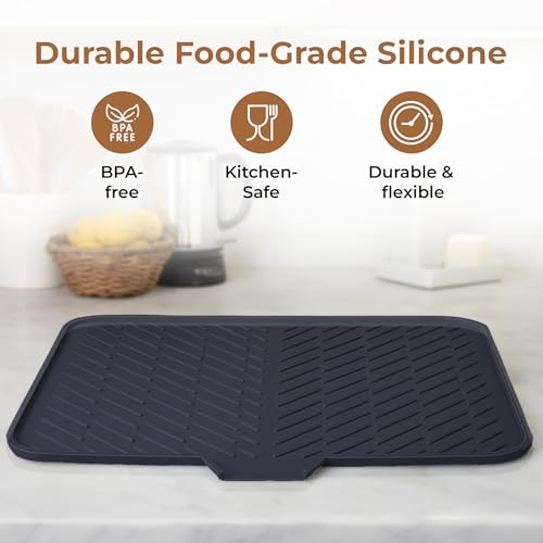 Image of HomeEssentials Silicone Dish Drying Mat for Kitchen - Built-in Drain Lip | Hygienic Drying Pad - Sturdy Compact Easy to Clean Tray Protects Surfaces Prevents Water Build Up - 23 X 17 Inches (Black)