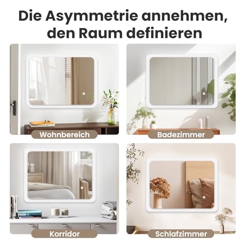 Youyijia LED Badspiegel mit Beleuchtung, 70 x 50 cm Wandspiegel Badezimmerspiegel Kaltweiß 6000K Energiesparend Lichtspiegel 3