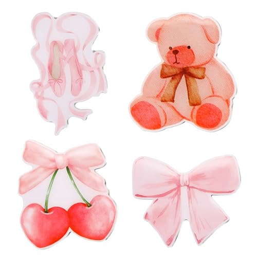 4 Pcs Coquette Aesthetic Pins Set Pink Bow Cherry Ribbon Ballet Shoes Bear Brooches Cute Decorative Lapel Badges Girly Jewelry Gifts for Girls Women Backpack Clothes Jackets Hats Caps Lanyards Bags