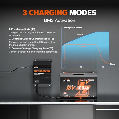 Image of LiTime 12V /16V 20A LiFePO4 Battery Charger, IP65 Waterproof, AC-DC Charge