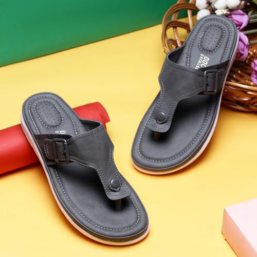 Womens Flat Memory Foam Slippers/Flip-Flops Fashion Stylish Casual Comfortable Diabetic Orthopedic Lightweight Synthetic Slip-on Sandals with Adjustable Buckle for Girls/Ladies D-6303
