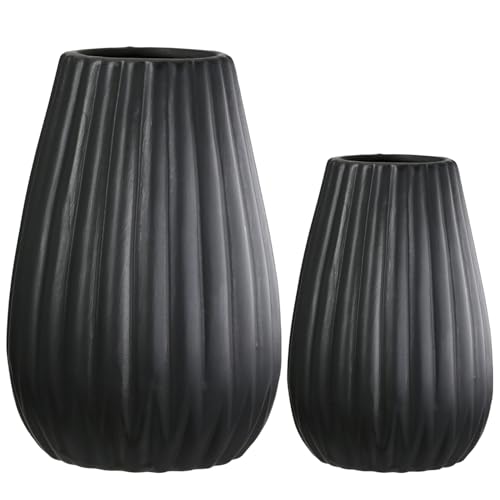 GILDE Deko Vasen Set 2-teilig – 2 Stück Vase Schwarz Höhe 12,5/17...