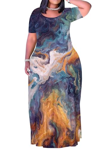 Image of Plus Size Maxi Dresses for Curvy Women T-Shirt Summer Sun Dresses Loose Fit