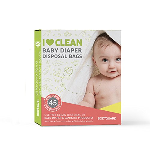 BodyGuard Baby Diaper Disposable Bags - 45 Bags - Oxo Biodegradable, Leak-Proof Bags for Discreet Disposal of Diapers and Intimate Sanitary Products, 45 Piece Pack