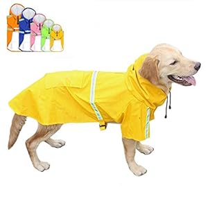 FeiLuo hond regenjassen waterdichte regenjas met capuchon vrije tijd lichtgewicht reflecterende strip hoodies huisdier winddichte regen poncho jas outdoor veiligheid regenjassen voor middelgrote en grote honden, 4XL(Length:70CM), Geel