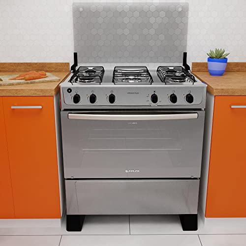 Fogão 5 Bocas Inox com Vidro do Forno Espelhado e Mesa Inox Atlas Mônaco Plus Bivolt