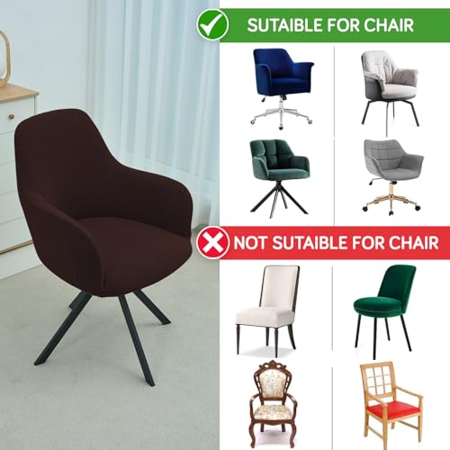 Image of HOKIPO Premium Jacquard Fully Covered Cover for Swivel Dining Chair with Arms, Pack of 2, Brown (AR-5356-BR*2)