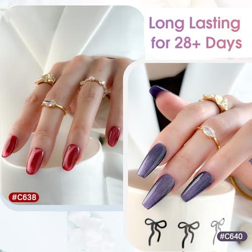 ROSALIND 8PCS Cateye Gel Polish with Magnet Stick - Magnetic Cat Eye Gel Nail Polish Sparkle Diamond Effect Magic Magnetic Glitter Soak Off Led Nail Art DIY Salon