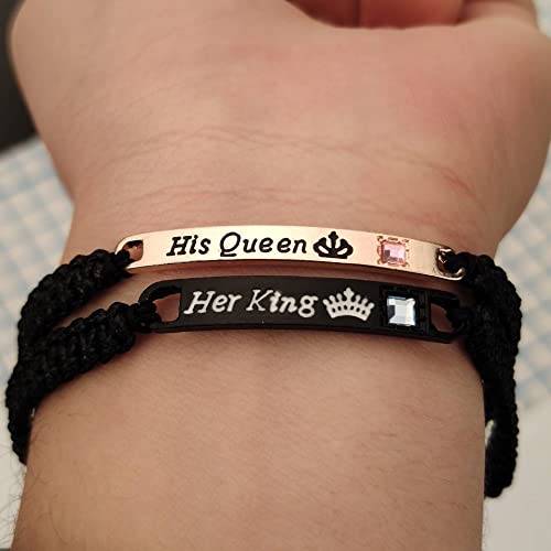 MXXGMYJ His Queen Her King Bracelets for Couples Matching Couple Bracelets for Boyfriend and Girlfriend Christmas Gifts Anniversary Valentines Day Gifts for Him and Her Bf and Gf 2Pcs Bracelet Set - Image 3