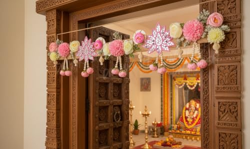 Image of Divyakosh Artificial Flower Toran for Door Decoration 40 Inch | Premium Decorative Toran for Home, Mandir, Entrance | Wedding & Festival Decor - Bandanwar Toran with Artificial Flowers