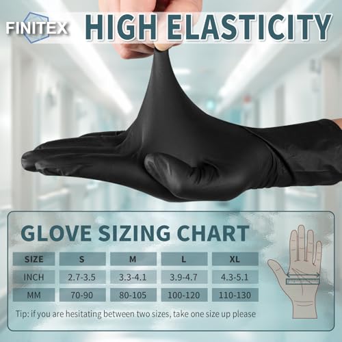 FINITEX - Black Nitrile Disposable Gloves, 5mil, Powder-free, Medical Exam Latex-Free 100 PCS For Cleaning Food Glove (Large)