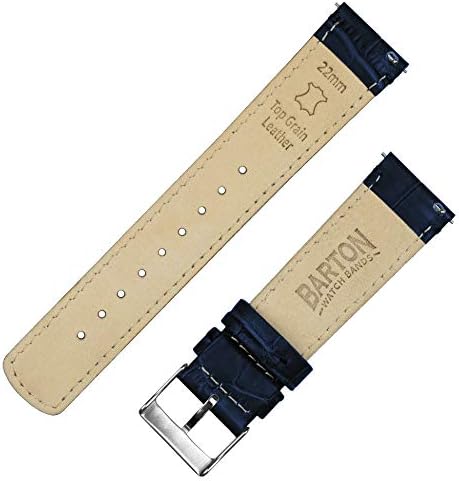BARTON WATCH BANDS Alligator Grain Cowhide Leather - Quick Release Leather Watch Bands, Standard Length, Navy Blue & Stainless Steel Buckle, 22mm - 3