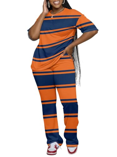 ZCC Womens Lounge Set Striped Print 2 Piece Sets For Women Jogger Pants Top Airport Travel Outfit Casual Fall Matching Tracksuit