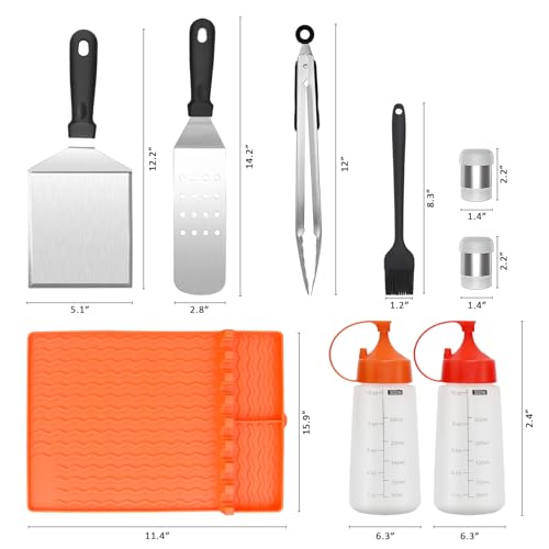 10PCS Griddle Accessories Kit - Flat Top Grill Set for Blackstone and Camp Chef with Basting Brush, Scraper, Grill Tongs,Mat and Grill Tool Bag for Outdoor BBQ - Thumbnail 5