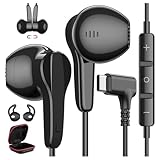 90° Right Angle USB C Headphones Wired for Samsung S26 Ultra S25 S24 S23 FE S22+ S10, Type C Earphones with Mic Stereo Magnet in Ear Wired Earbud for iPhone 17 Pro Max Air 16 15 Plus/Pixel 10 9, Black