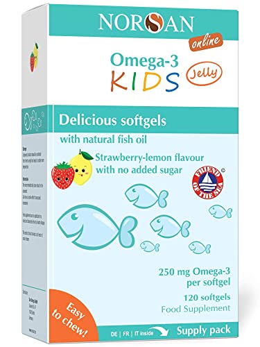 NORSAN Omega 3 KIDS Jelly 120 vysoké dávky/Omega 3 pro děti 1 000 mg na porci/Omega 3 olej s EPA & DHA/denní dávkou 4 kapsle Premium Omega 3 / Easy Fish Oil pro děti