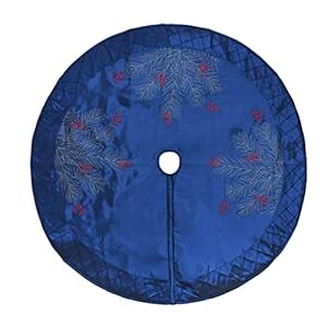 Large Pine Branches Berry Embroidered Faux Silk Christmas Tree Skirt with Pintuck Border 50'' Blue (50 inch) Large Pine Branches Berry Embroidered Faux Silk Christmas Tree Skirt with Pintuck Border 50 Blue 50 inch