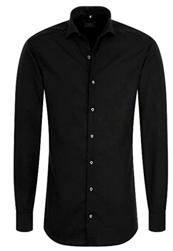 Preisvergleich Produktbild eterna Hemd Slim Fit Baumwolle Uni Kentkragen (39, Schwarz)
