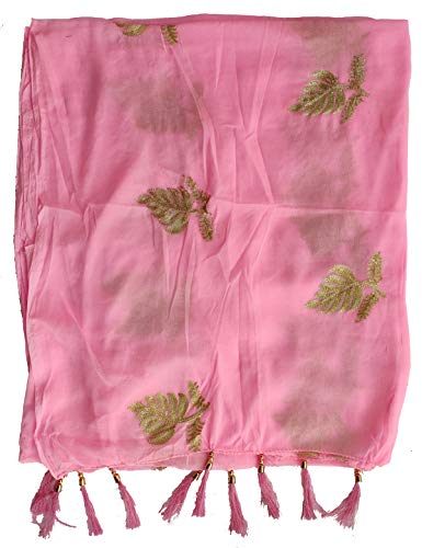 Image of YOUTHQUAKE Women's Golden Patti Work Embroidered Chiffon Dupatta for Womens & Girls With Latkan