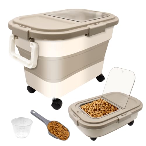 Zyluniy Hundefutter Aufbewahrungsbox, Faltbarer Hundefutter Behälter, Lebensmittelbox mit Rädern, Futterbox Hund, Futterbehälter, Tierfutterbehälter, Trockenfutter, Bpa-Frei für Hund und Katze