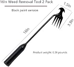 Garden Weed Pulling Tool, Portable Garden Weeder Tool Uprooting Weeding Tool, 4 Teeth Manganese Steel Forged Hand Weeder for Vegetable Gardening Backyard Farm Planting & Weeding, Black Handle, 2 Pcs
