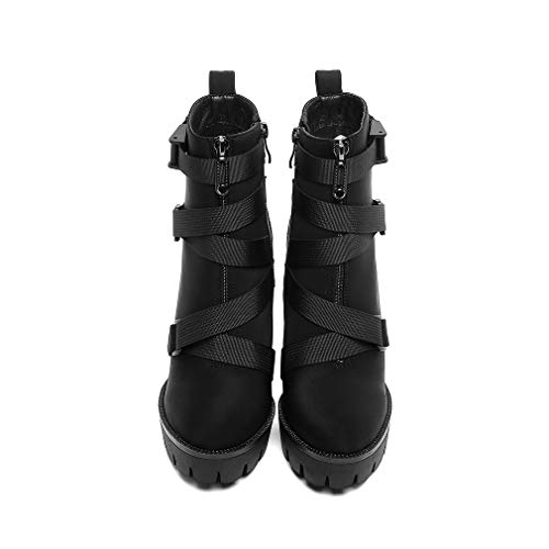 DETOGNI Women's Fashion Platform Block High Heel Booties Buckle Strap Zipper Ankle Boots3