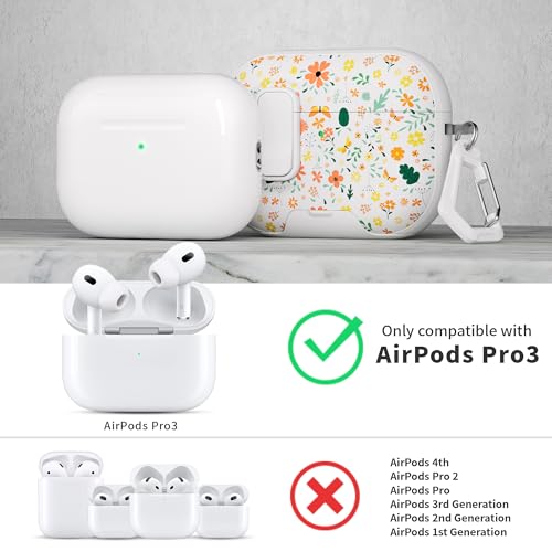 Image of for AirPods Pro 3 Case(2025) with Secure Lock Clip and Phone Stand,Cute Floral Girly Style Protective Cover with Cleaning Kit and Carabiner for Apple iPod Pro 3rd Generation(Four-Leaf Clover)