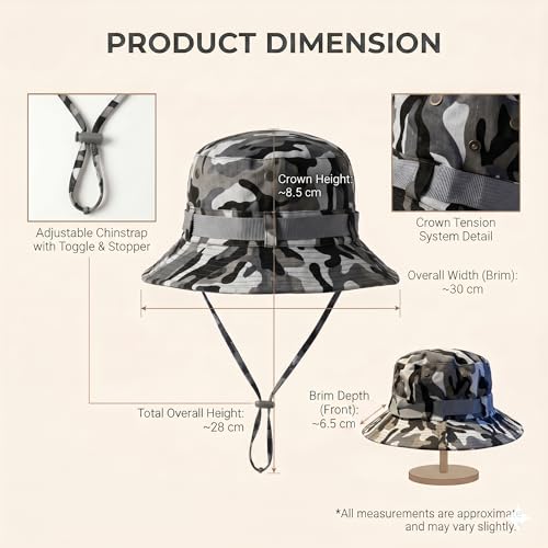 Image of Kraptick Wide Brim Sun Hat for Men - Outdoor Tactical Boonie Hat with Adjustable Chin Strap, Breathable Trekking Cap for Hiking, Fishing, Safari & Jungle Adventures