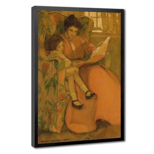 Impression sur toile Mother And Daughter Reading avec cadre à suspendre pour bureau moderne