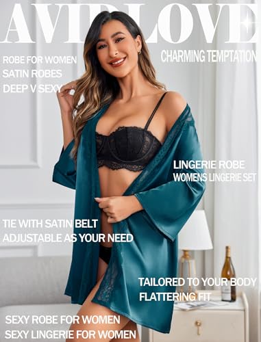 Image of Avidlove Women's Kimono Robe Short Satin Pure Short Silky Robes