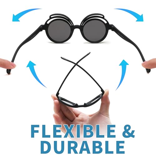 FEISEDY Baby Polarized Round Sunglasses Flexible Rubber Shades with Strap for Infant Toddler Newborn Age 0-24 Months B00603