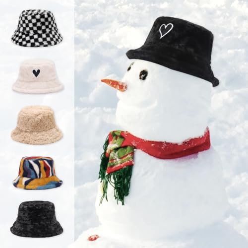Image of Bucket Hat Women Furry Fuzzy Bucket Hats for Ladies, Winter Warm Fluffy Plush Faux Fur Hat for Women