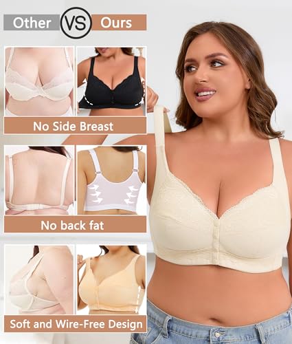 Front Closure Bras for Women No Underwire Plus Size Wireless Comfortable Cotton Sleep Bra for Older Womens Bras3