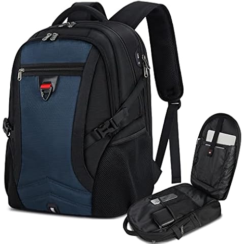 Lubardy Laptop Backpack 17.3 Inch Travel Rucksack for Men with USB Charging Port Water Resistant Laptop Bags Work Backpack for School Business College Hiking Blue Cover