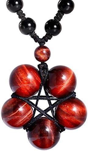 Jewboo Tiger Eye Necklace Pendant Handmade Star-Shape Adjustable Energy Gemstone Healing Crystal 12mm Beads Unisex