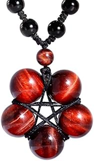 Jewboo Tiger Eye Necklace Pendant Handmade Star-Shape Adjustable Energy Gemstone Healing Crystal 12mm Beads Unisex
