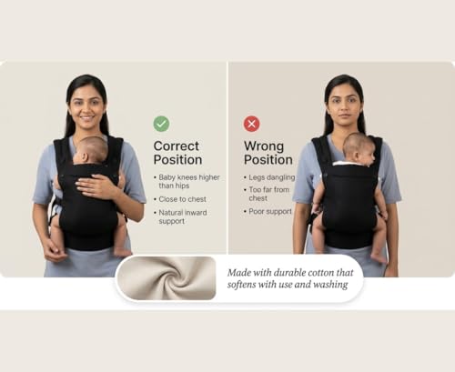 Image of Little Pea All-Day Baby Carrier | Premium Cotton Canvas | Ergonomic Structured Support | All-Day Comfort for Indoor & Outdoor Use | 3-18 kg (3-36 Months) | Black