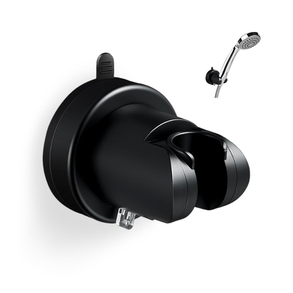 Soporte Alcachofa Ducha Ventosa,Sujeta Alcachofa Ducha Pared Sin Taladro,Soporte Cabezal Duchas de Baño Universal,Shower Head Holder para Fijar y Ajustar Los Cabezales de Duchas - Negro