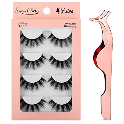 False Eyelashes, 3D Faux Mink False Lashes Reusable Long Thick Eyelashes for Makeup Eyelashes Extension, 4 Pairs Hand-made Dramatic Fake Eye Lashes with Eyelashes Clip (G107) Cover