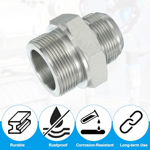 Image of PATIKIL Hex Reducing Nipple Connectors Pipe Adapter 1 5 /8 inch Male 37 Flare JIC x 1 1 /2 inch g Male, Pipe Fitting Reducer Nipple Adapter Plated Steel Hydraulic Fitting
