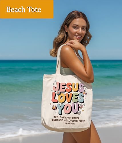 Image of Aesthetic Christian Gifts Tote Bag for Church, Religious Tote Bag for Bible Study, Medium Size with Inner Pocket