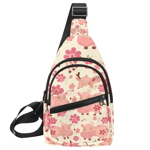 Sac à dos à bandoulière pour voyage et randonnée, sac banane rose imprimé vache